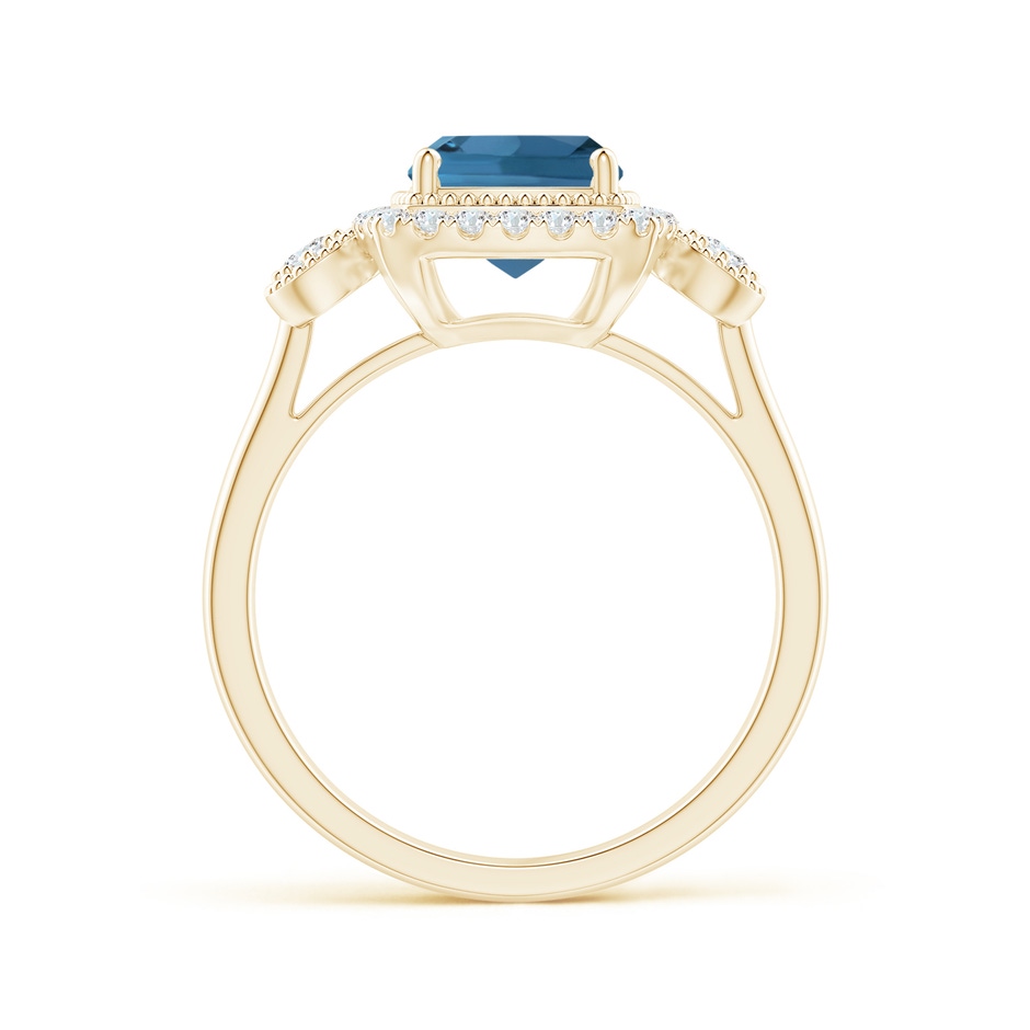 7mm AA Cushion London Blue Topaz Halo Engagement Ring with Milgrain in Yellow Gold side 1