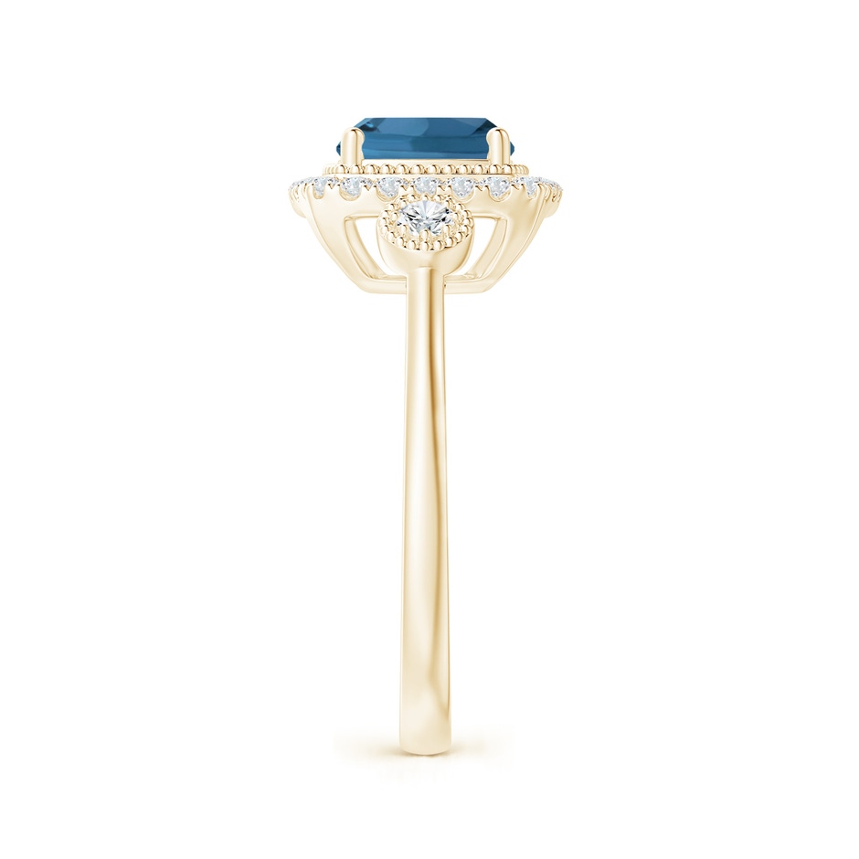 7mm AA Cushion London Blue Topaz Halo Engagement Ring with Milgrain in Yellow Gold side 2