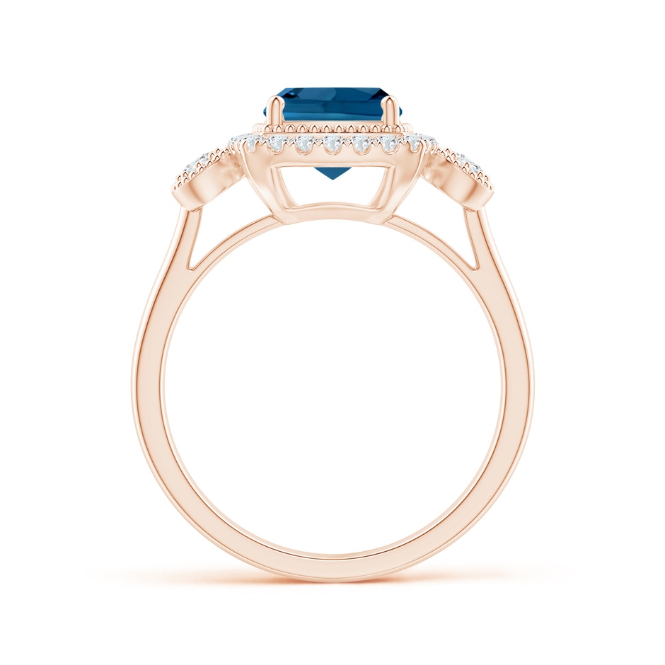 7mm AAA Cushion London Blue Topaz Halo Engagement Ring with Milgrain in Rose Gold side 1