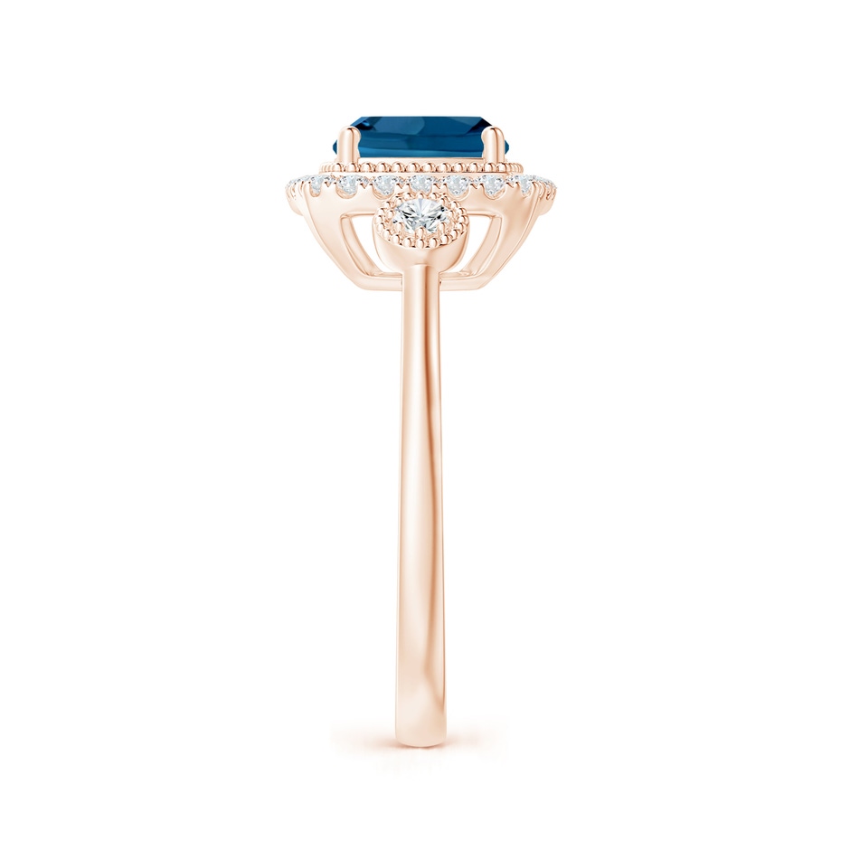 7mm AAA Cushion London Blue Topaz Halo Engagement Ring with Milgrain in Rose Gold side 2