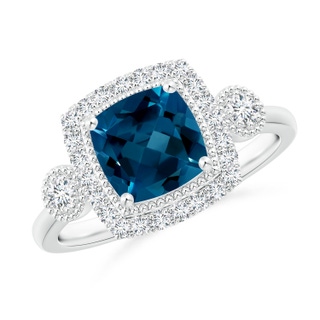 7mm AAAA Cushion London Blue Topaz Halo Engagement Ring with Milgrain in P950 Platinum
