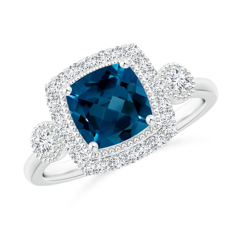 7mm AAAA Cushion London Blue Topaz Halo Engagement Ring with Milgrain in P950 Platinum 
