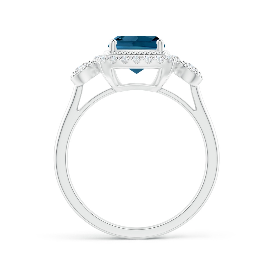 7mm AAAA Cushion London Blue Topaz Halo Engagement Ring with Milgrain in P950 Platinum side 1