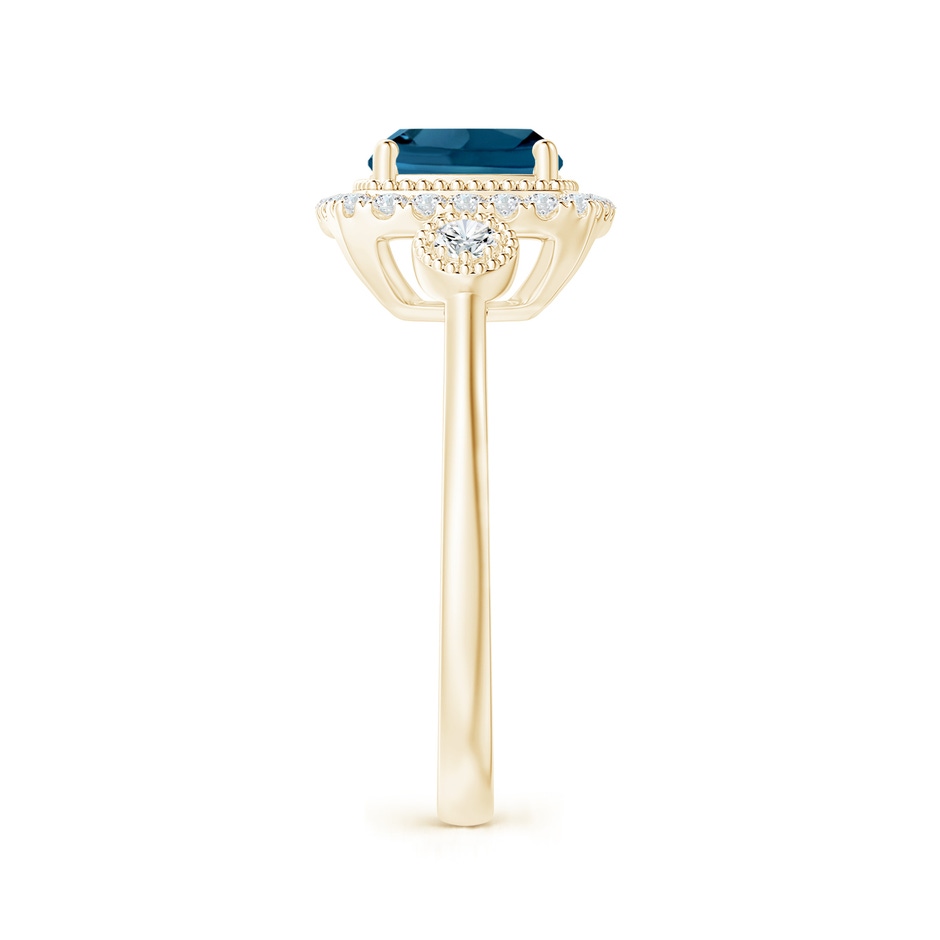 7mm AAAA Cushion London Blue Topaz Halo Engagement Ring with Milgrain in Yellow Gold side 2