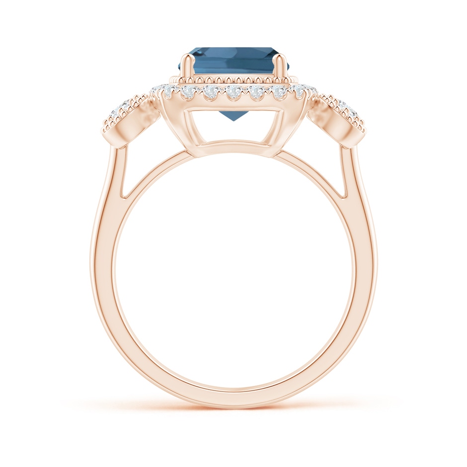 8mm A Cushion London Blue Topaz Halo Engagement Ring with Milgrain in Rose Gold side 1