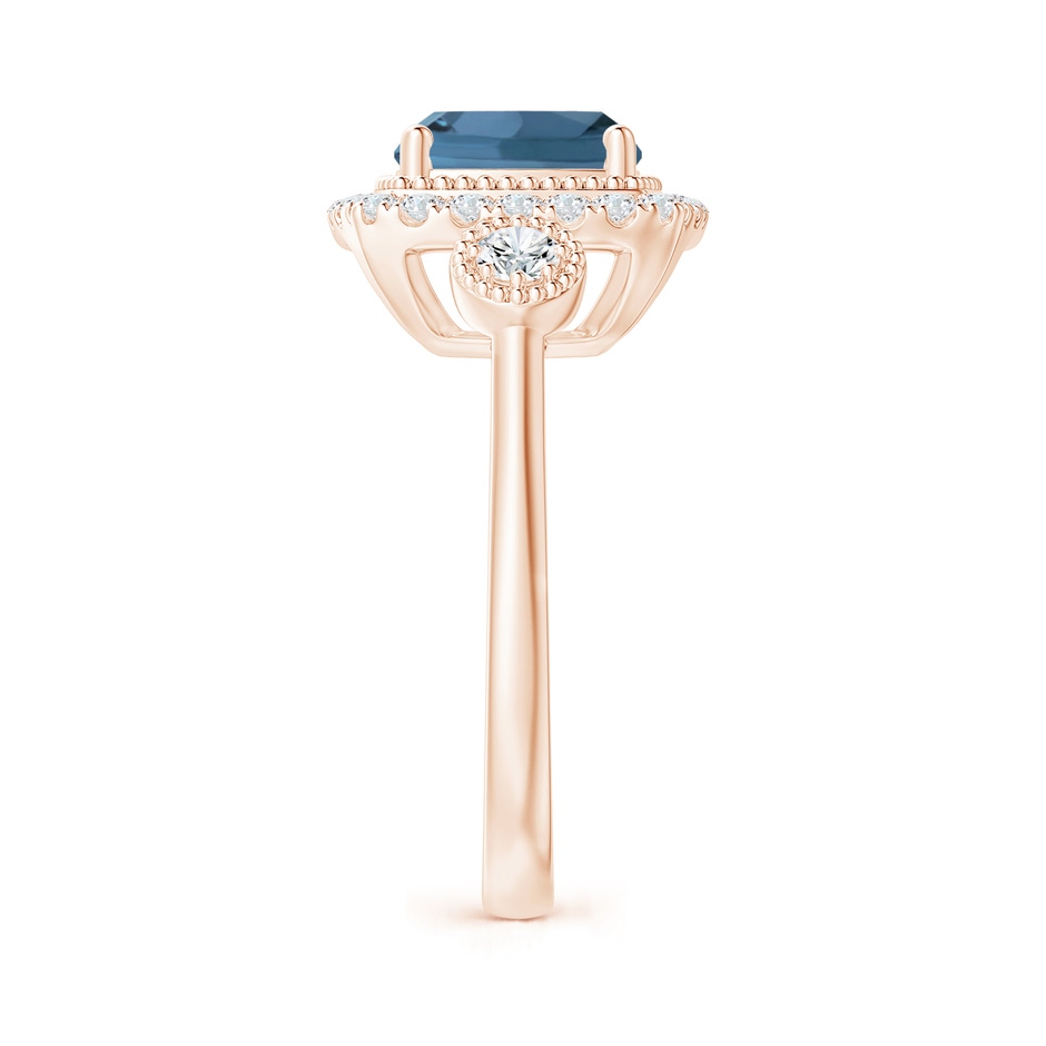 8mm A Cushion London Blue Topaz Halo Engagement Ring with Milgrain in Rose Gold side 2