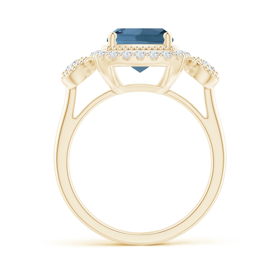8mm A Cushion London Blue Topaz Halo Engagement Ring with Milgrain in Yellow Gold side 1