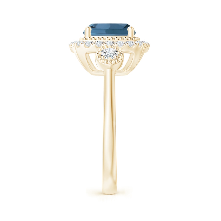 8mm A Cushion London Blue Topaz Halo Engagement Ring with Milgrain in Yellow Gold side 2