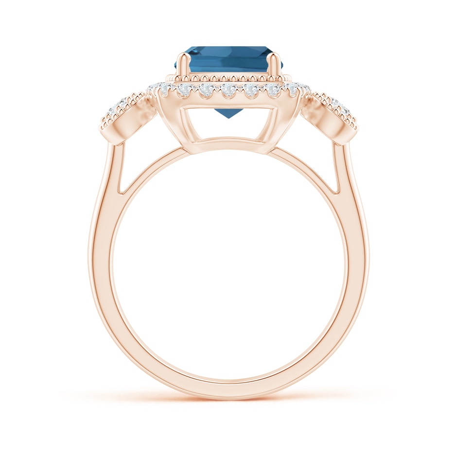 8mm AA Cushion London Blue Topaz Halo Engagement Ring with Milgrain in Rose Gold side 1