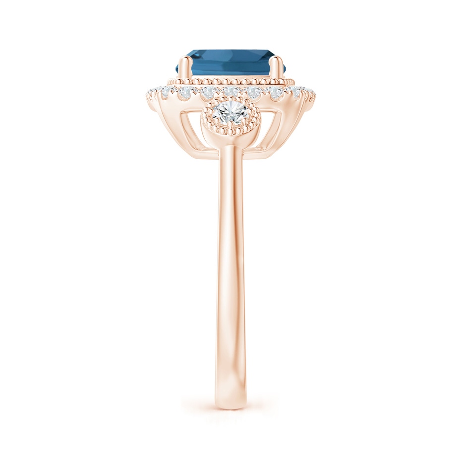 8mm AA Cushion London Blue Topaz Halo Engagement Ring with Milgrain in Rose Gold side 2