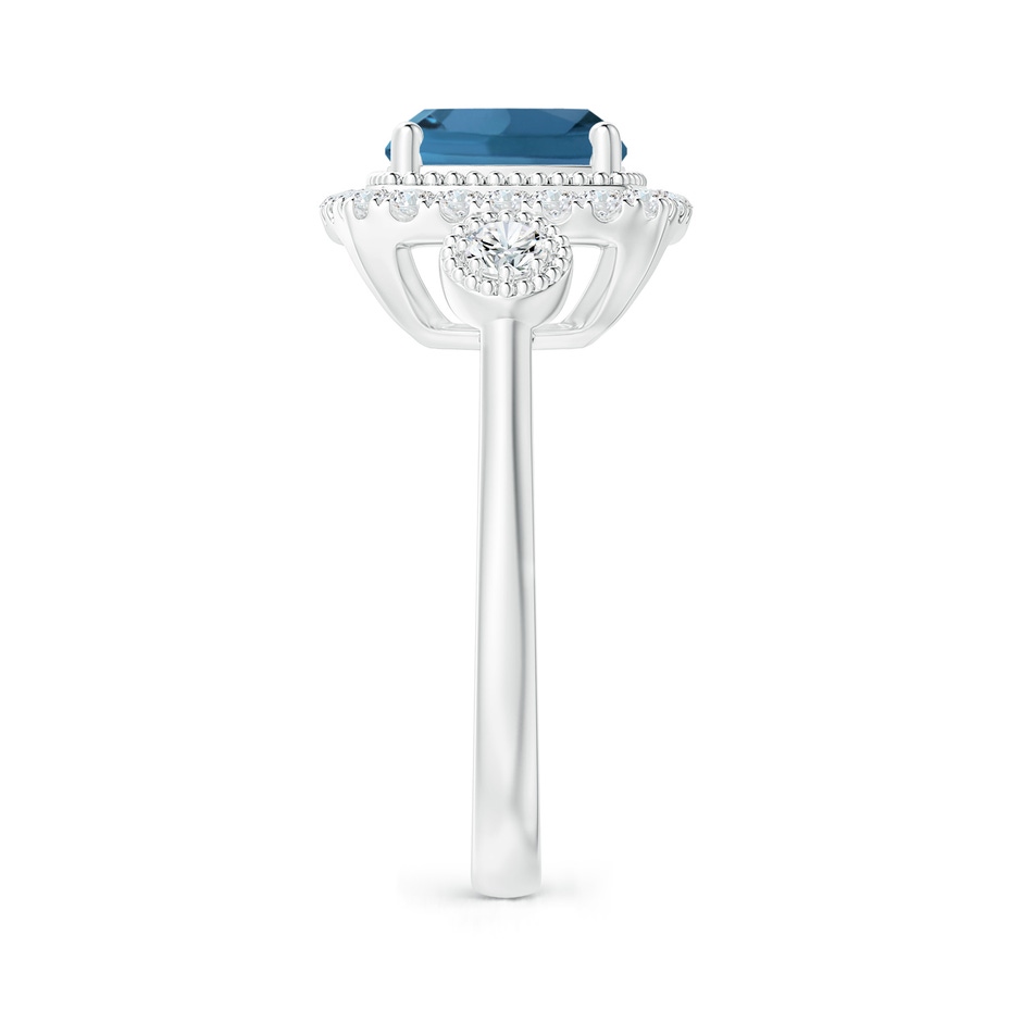 8mm AA Cushion London Blue Topaz Halo Engagement Ring with Milgrain in White Gold side 2