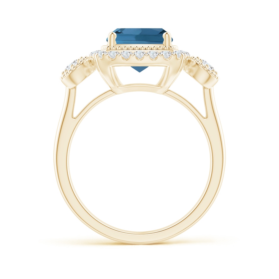 8mm AA Cushion London Blue Topaz Halo Engagement Ring with Milgrain in Yellow Gold side 1