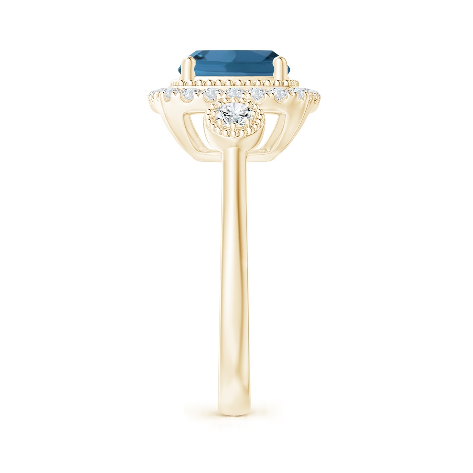 8mm AA Cushion London Blue Topaz Halo Engagement Ring with Milgrain in Yellow Gold side 2