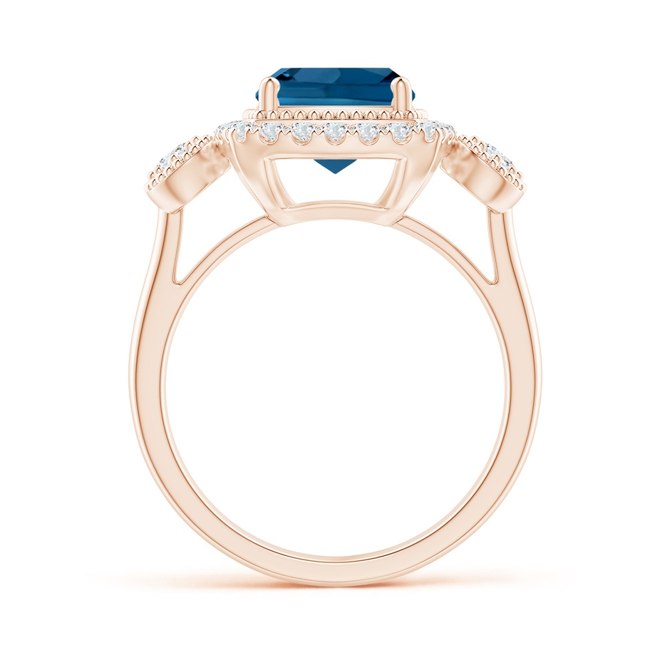 8mm AAA Cushion London Blue Topaz Halo Engagement Ring with Milgrain in Rose Gold side 1