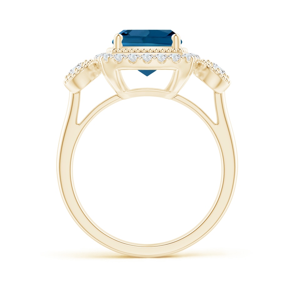 8mm AAA Cushion London Blue Topaz Halo Engagement Ring with Milgrain in Yellow Gold side 1