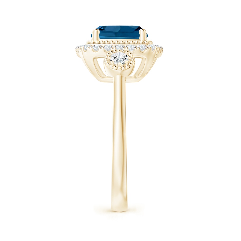 8mm AAA Cushion London Blue Topaz Halo Engagement Ring with Milgrain in Yellow Gold side 2