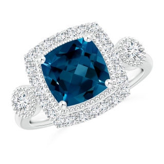 8mm AAAA Cushion London Blue Topaz Halo Engagement Ring with Milgrain in P950 Platinum