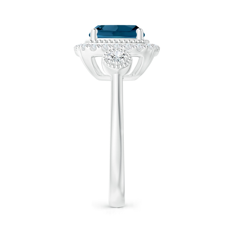 8mm AAAA Cushion London Blue Topaz Halo Engagement Ring with Milgrain in White Gold side 2