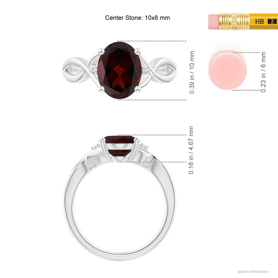 10x8mm A Oval Garnet Criss Cross Ring with Diamond Accents in P950 Platinum ruler