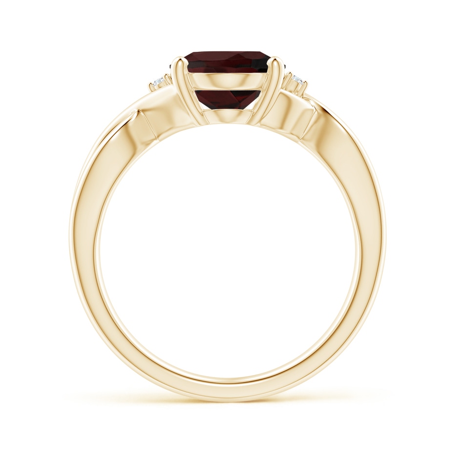 10x8mm A Oval Garnet Criss Cross Ring with Diamond Accents in Yellow Gold side 1