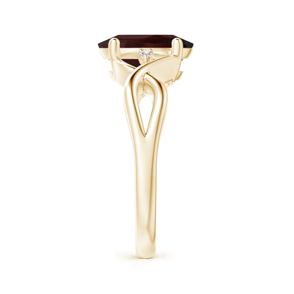 10x8mm A Oval Garnet Criss Cross Ring with Diamond Accents in Yellow Gold side 2