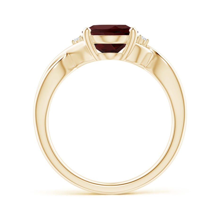 10x8mm AA Oval Garnet Criss Cross Ring with Diamond Accents in Yellow Gold side 1