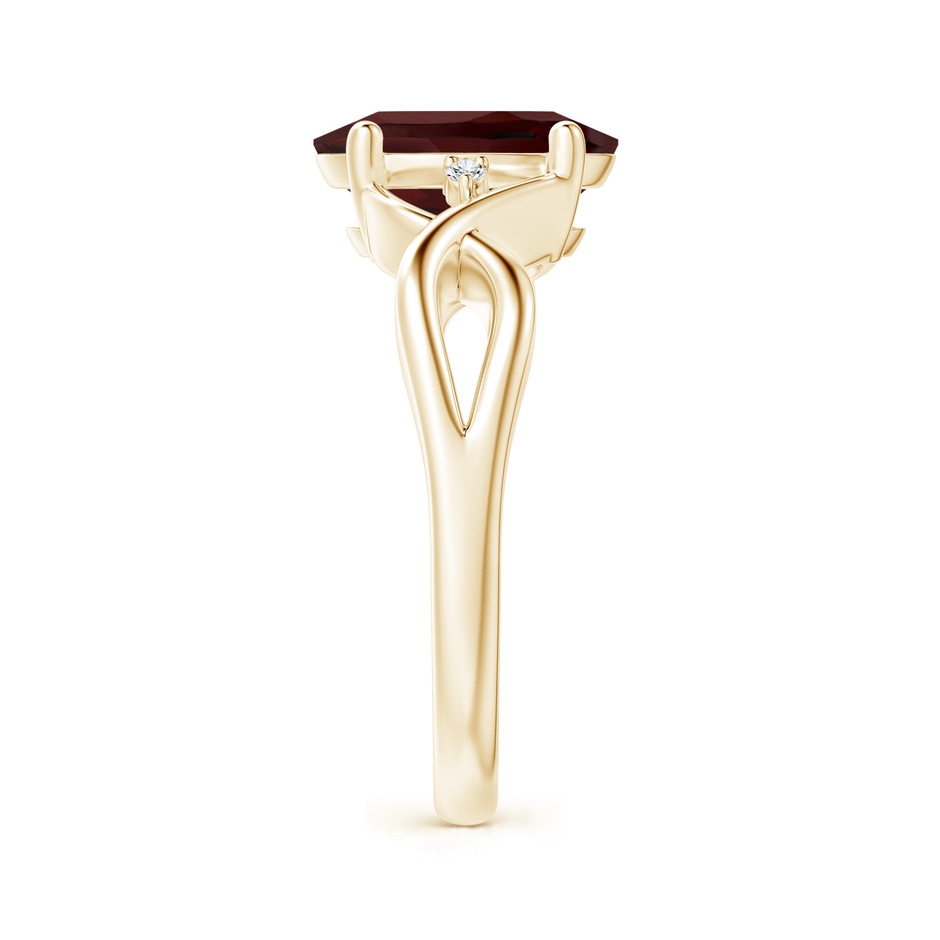 10x8mm AA Oval Garnet Criss Cross Ring with Diamond Accents in Yellow Gold side 2