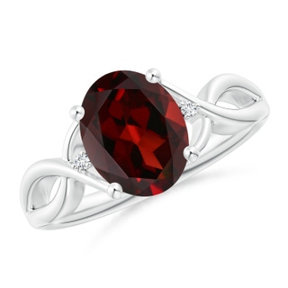 10x8mm AAA Oval Garnet Criss Cross Ring with Diamond Accents in White Gold