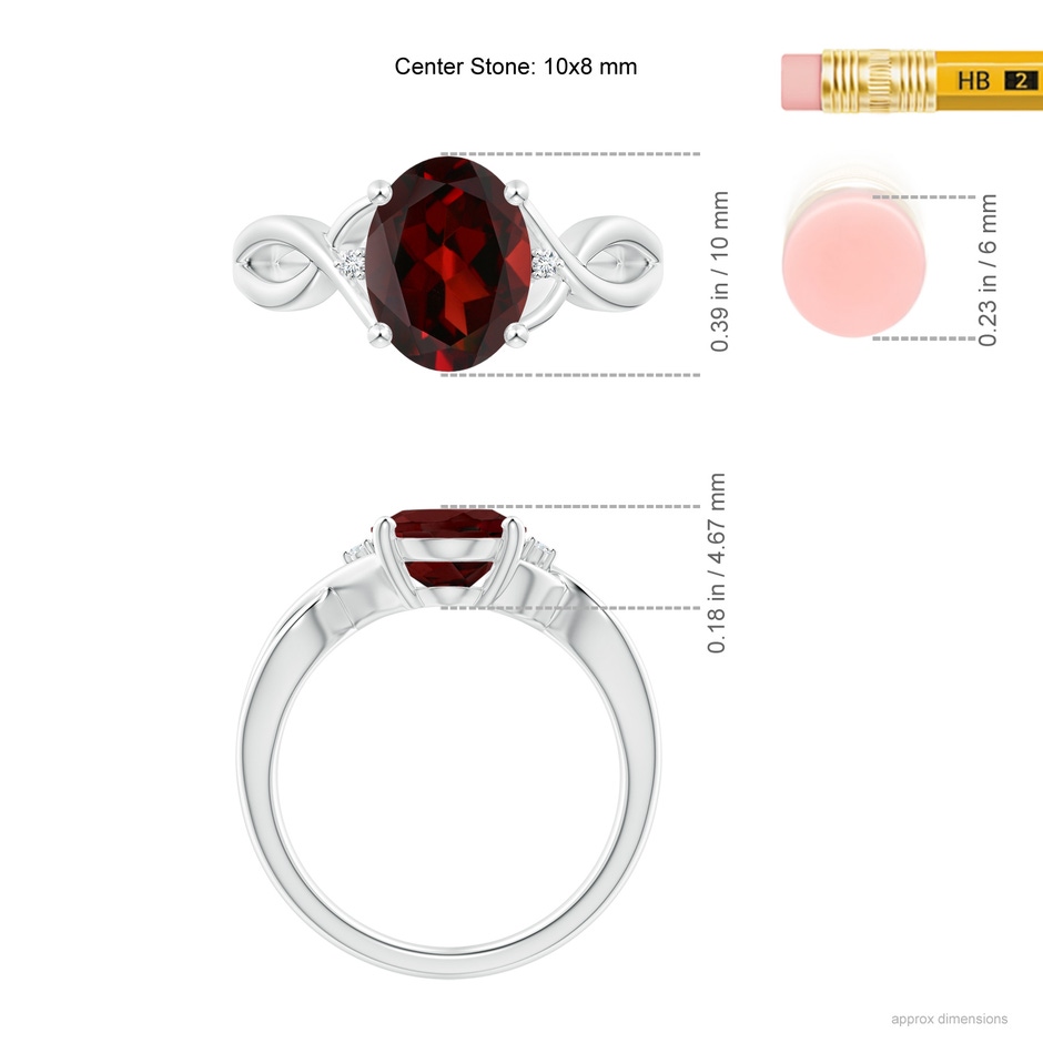 10x8mm AAA Oval Garnet Criss Cross Ring with Diamond Accents in White Gold ruler