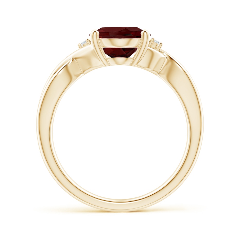 10x8mm AAA Oval Garnet Criss Cross Ring with Diamond Accents in Yellow Gold side 1