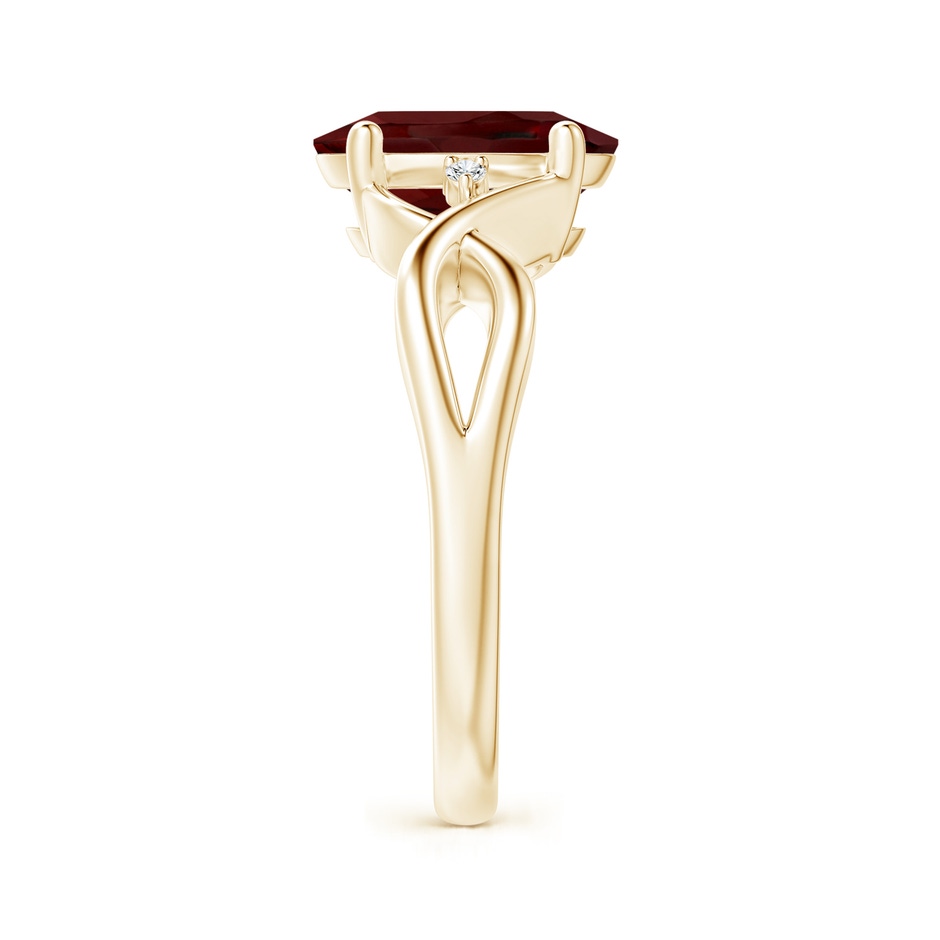 10x8mm AAA Oval Garnet Criss Cross Ring with Diamond Accents in Yellow Gold side 2