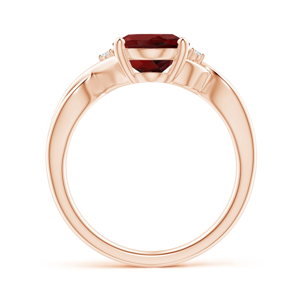 10x8mm AAAA Oval Garnet Criss Cross Ring with Diamond Accents in Rose Gold Side 1
