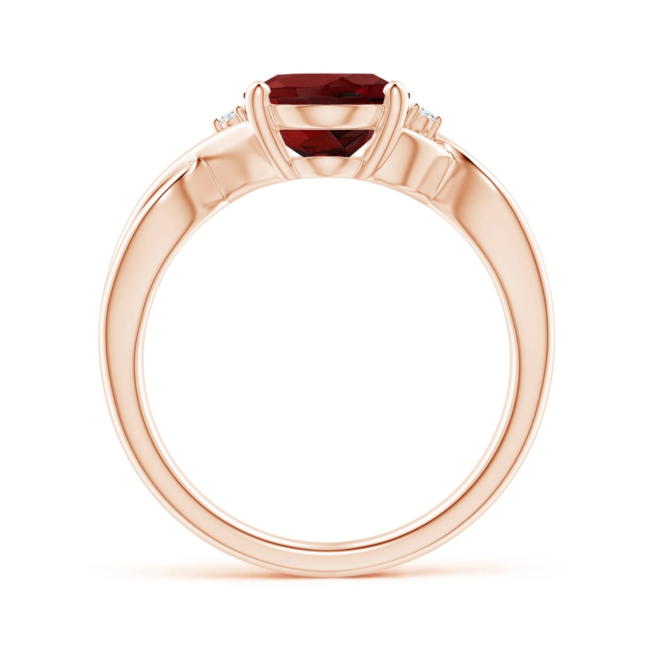 10x8mm AAAA Oval Garnet Criss Cross Ring with Diamond Accents in Rose Gold side 1