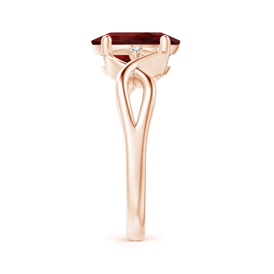 10x8mm AAAA Oval Garnet Criss Cross Ring with Diamond Accents in Rose Gold side 2