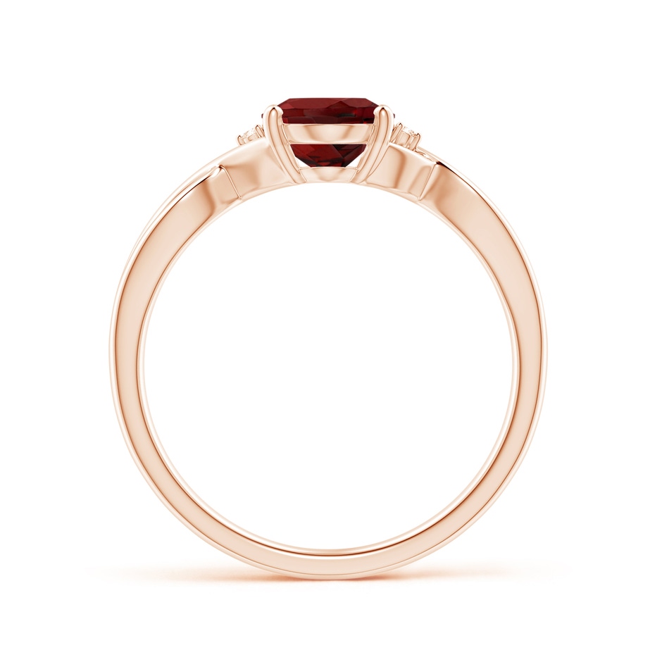 8x6mm AAAA Oval Garnet Criss Cross Ring with Diamond Accents in Rose Gold side 1