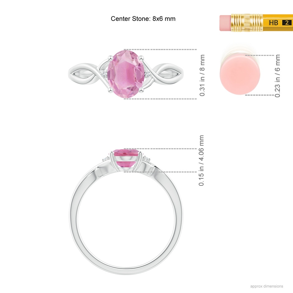 8x6mm A Oval Pink Tourmaline Criss Cross Ring with Diamond Accents in P950 Platinum ruler