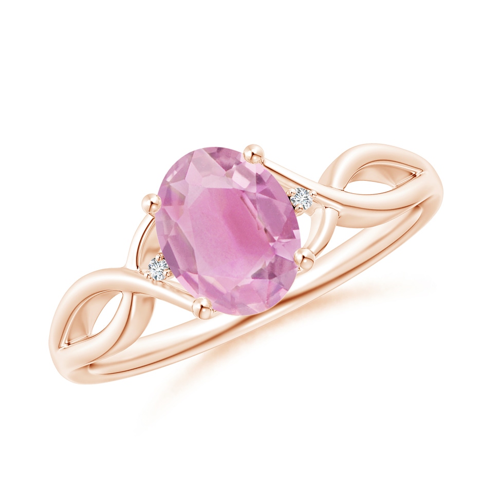 8x6mm A Oval Pink Tourmaline Criss Cross Ring with Diamond Accents in Rose Gold 