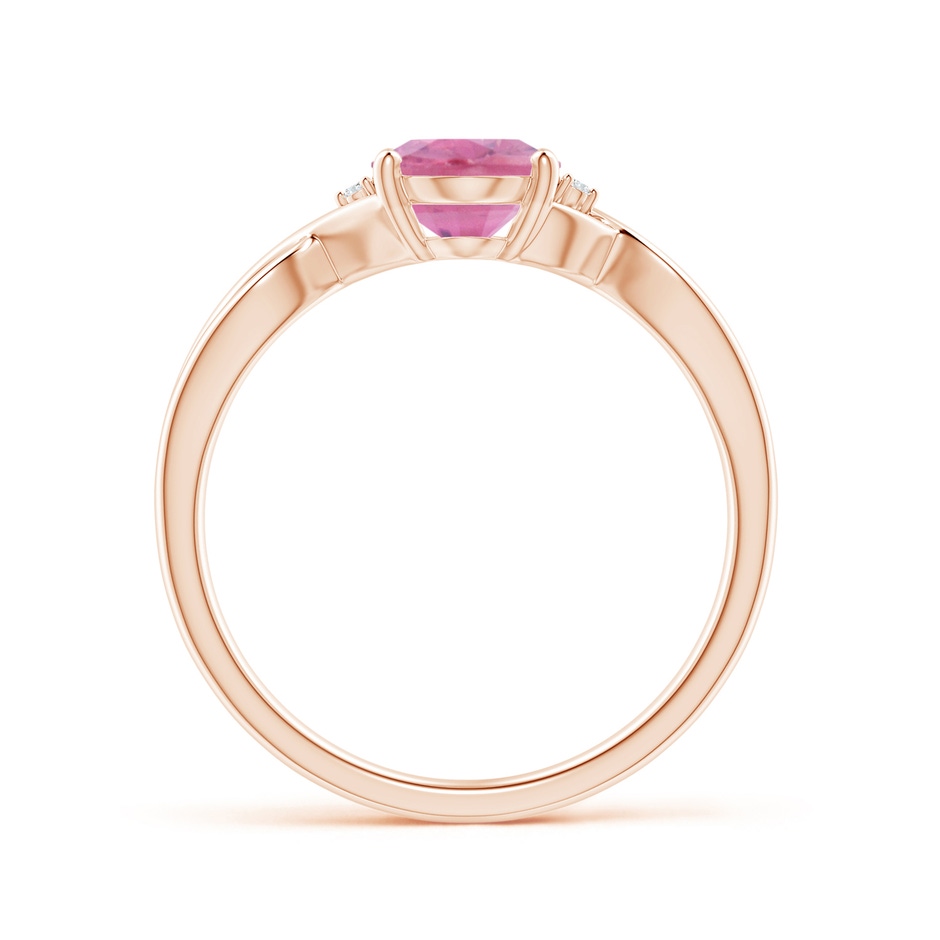 8x6mm A Oval Pink Tourmaline Criss Cross Ring with Diamond Accents in Rose Gold side 1
