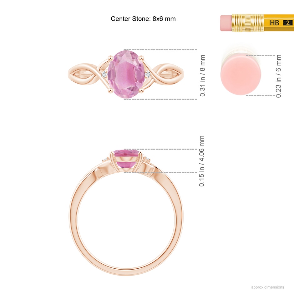 8x6mm A Oval Pink Tourmaline Criss Cross Ring with Diamond Accents in Rose Gold ruler