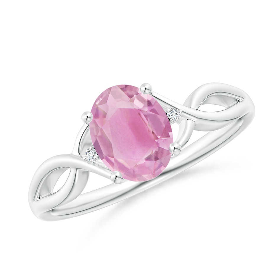 8x6mm A Oval Pink Tourmaline Criss Cross Ring with Diamond Accents in White Gold 