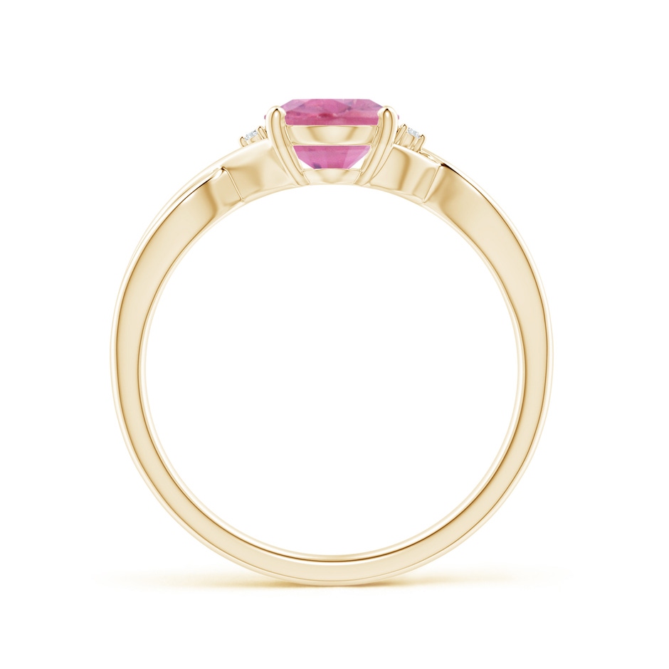 8x6mm A Oval Pink Tourmaline Criss Cross Ring with Diamond Accents in Yellow Gold side 1