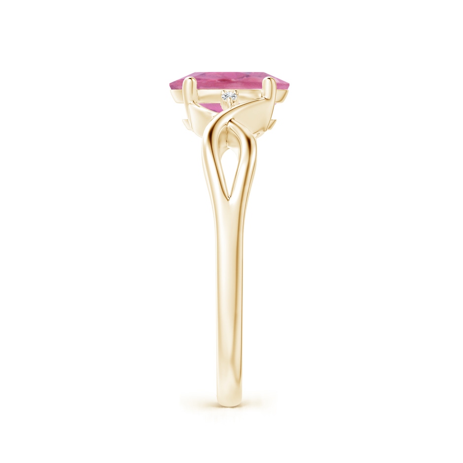 8x6mm A Oval Pink Tourmaline Criss Cross Ring with Diamond Accents in Yellow Gold side 2