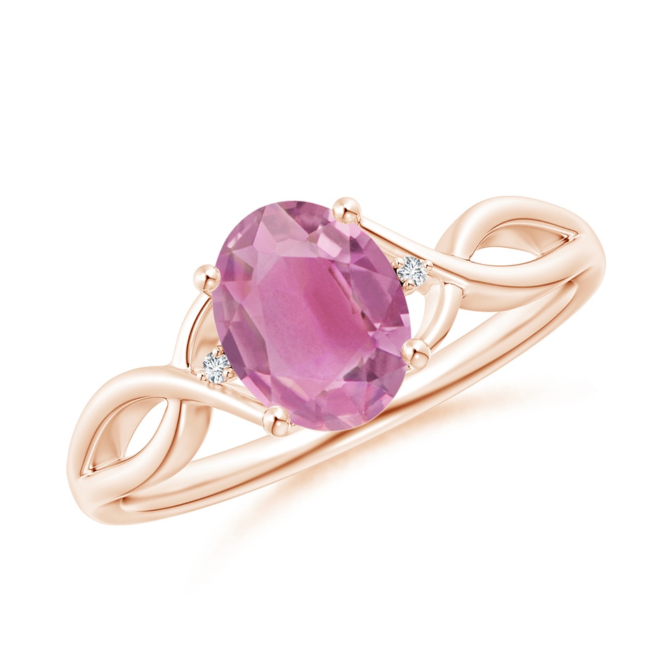 8x6mm AA Oval Pink Tourmaline Criss Cross Ring with Diamond Accents in Rose Gold 