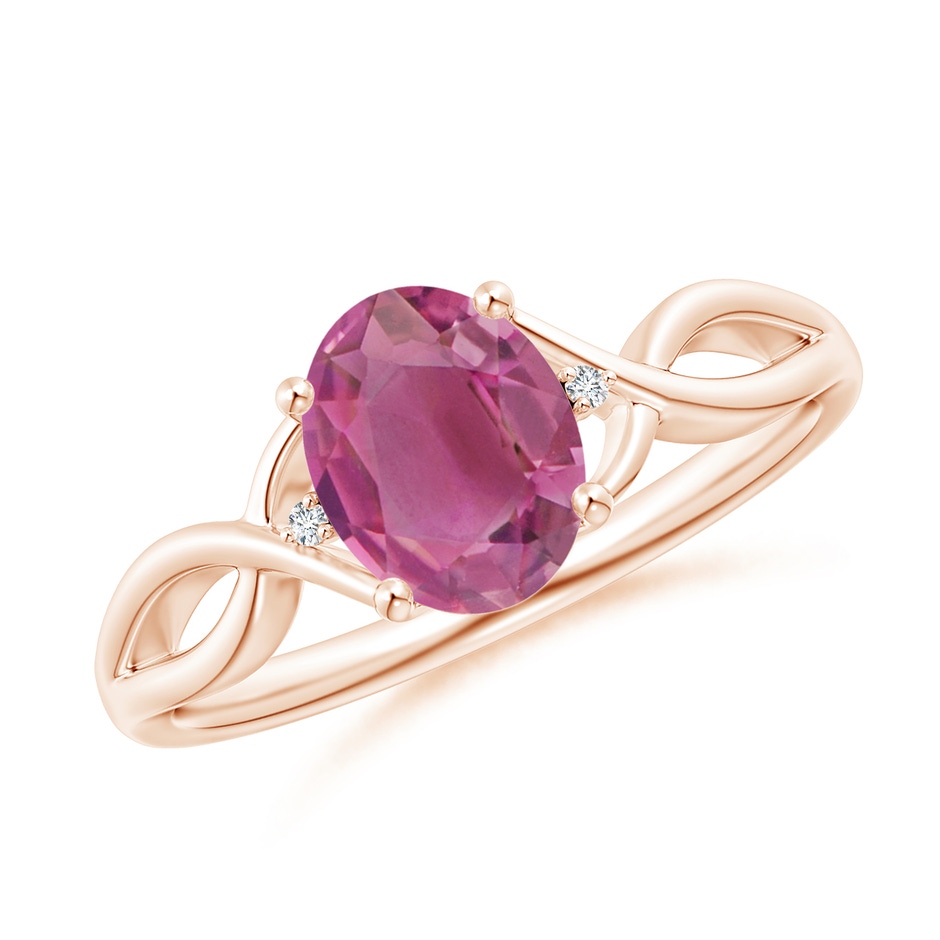 8x6mm AAA Oval Pink Tourmaline Criss Cross Ring with Diamond Accents in Rose Gold 
