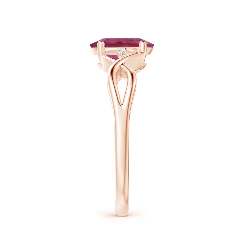 8x6mm AAA Oval Pink Tourmaline Criss Cross Ring with Diamond Accents in Rose Gold side 2