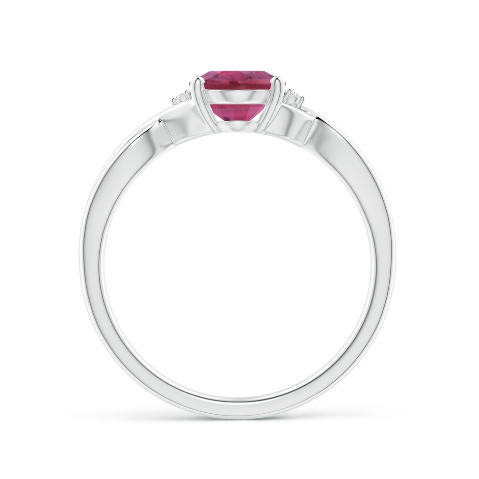 8x6mm AAA Oval Pink Tourmaline Criss Cross Ring with Diamond Accents in White Gold side 1