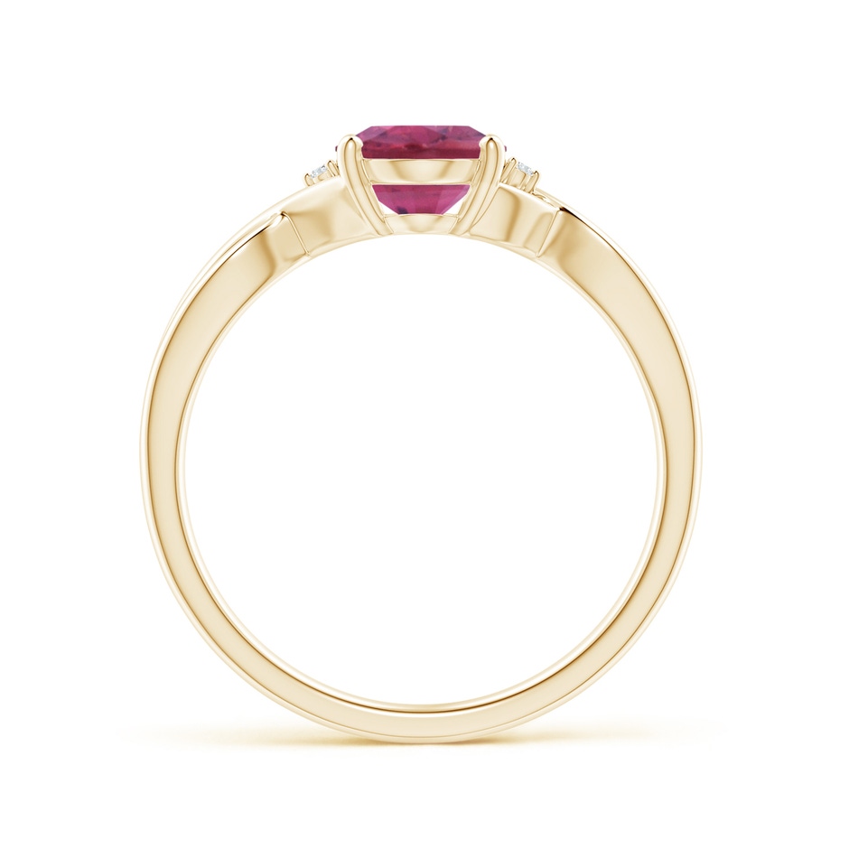 8x6mm AAA Oval Pink Tourmaline Criss Cross Ring with Diamond Accents in Yellow Gold side 1