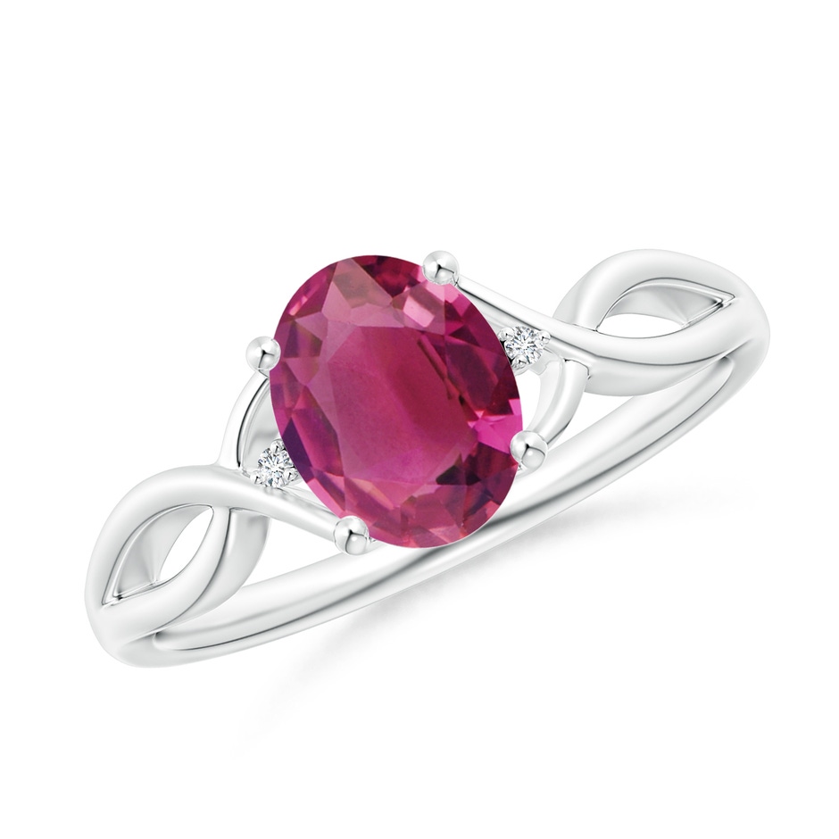 8x6mm AAAA Oval Pink Tourmaline Criss Cross Ring with Diamond Accents in P950 Platinum 