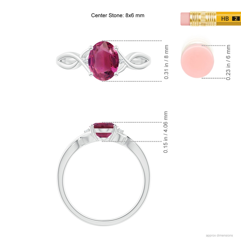 8x6mm AAAA Oval Pink Tourmaline Criss Cross Ring with Diamond Accents in P950 Platinum ruler