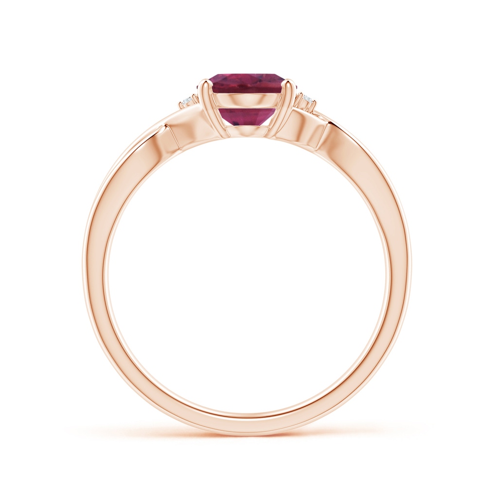 8x6mm AAAA Oval Pink Tourmaline Criss Cross Ring with Diamond Accents in Rose Gold - side 1